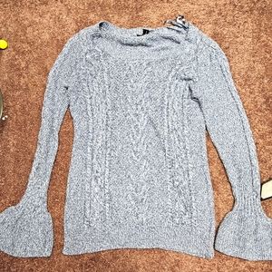 Roz & Ali Flared Sleeve Blue Knitted Women's Sweater Size  Small Petite